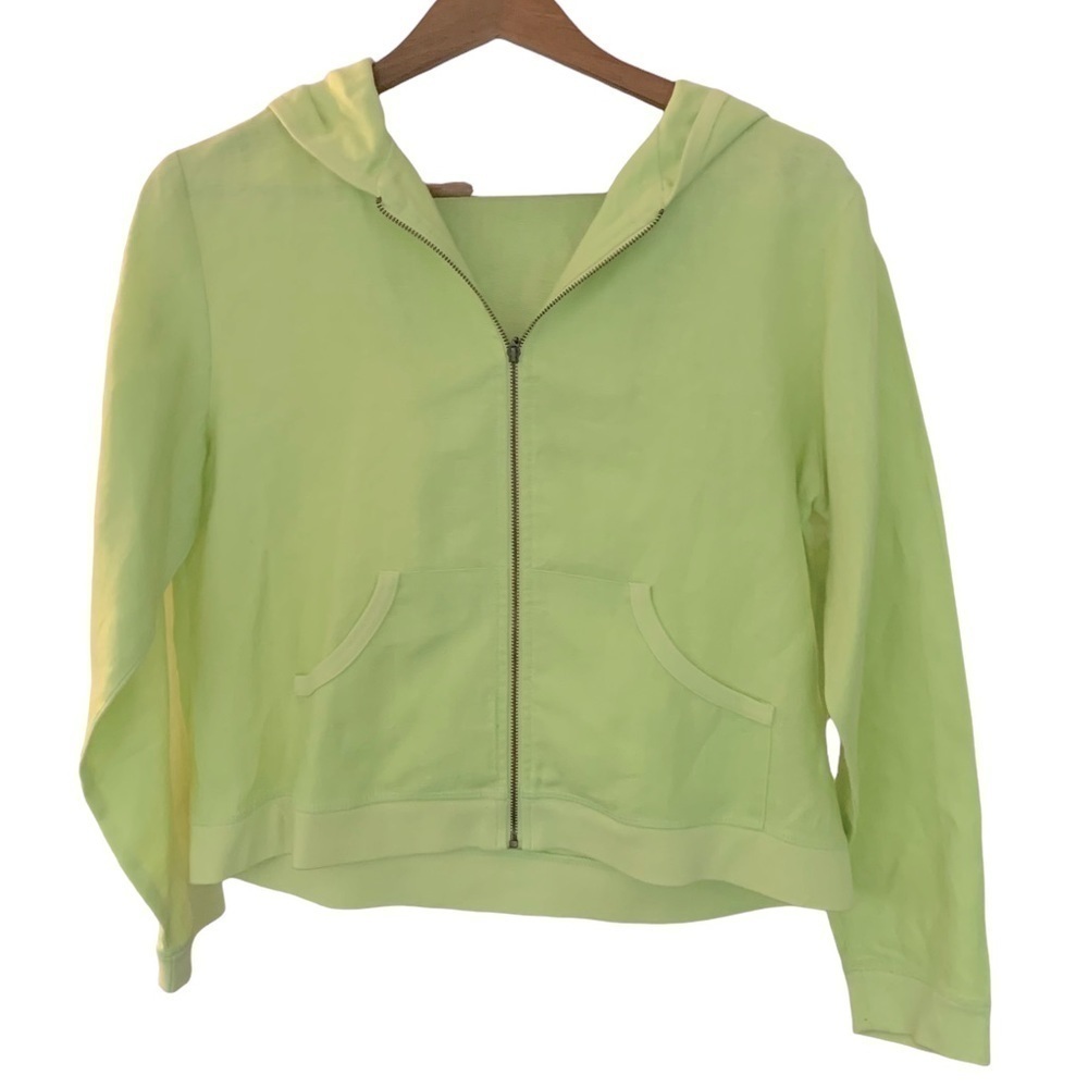 Relativity Linen Hooded Lime Green Cropped Zip Up Jacket Sz MP